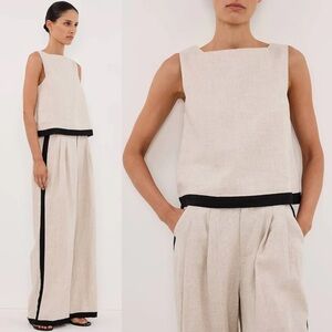 DISSH NWT Ebony Natural Linen Contrast Trim Shell Top - US 8